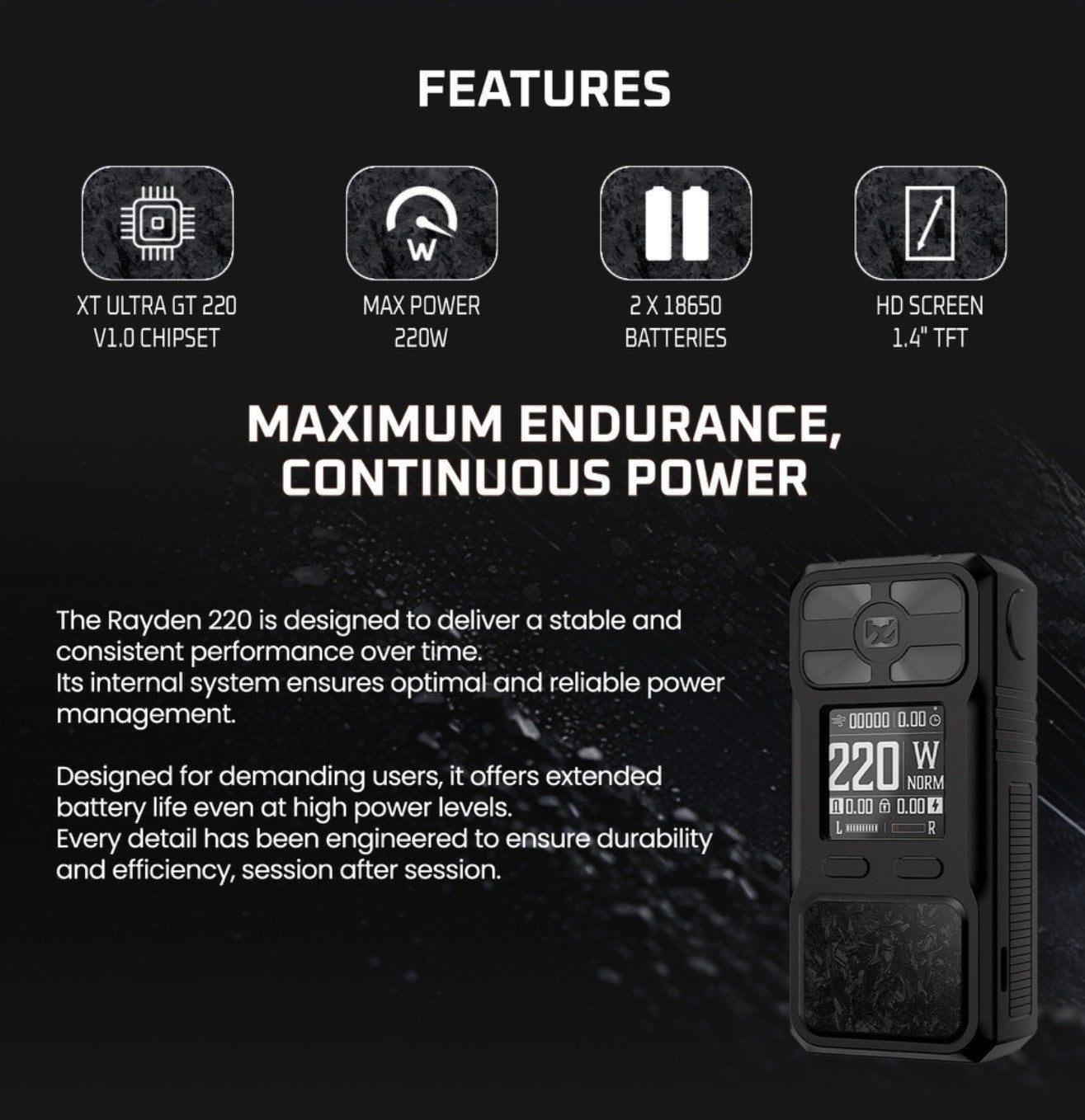 BD VAPE - RAYDEN 220 Full Black MOD - Image 8